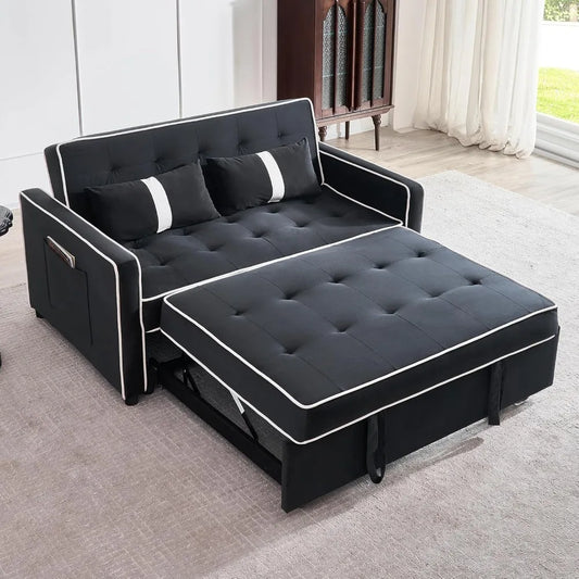 Velvet Convertible Sleeper Sofa Bed With Adjustable Backrest