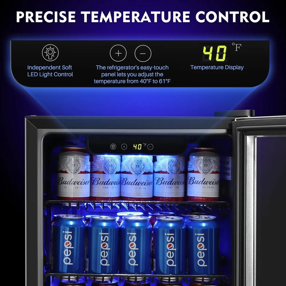 XMSJ Beverage Refrigerator Glass Door Mini Fridge with Temperature Control