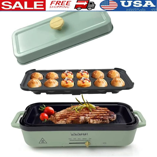 XMSJ Electric Griddle Nonstick Skillet With 2 Detachable Pans Takoyaki