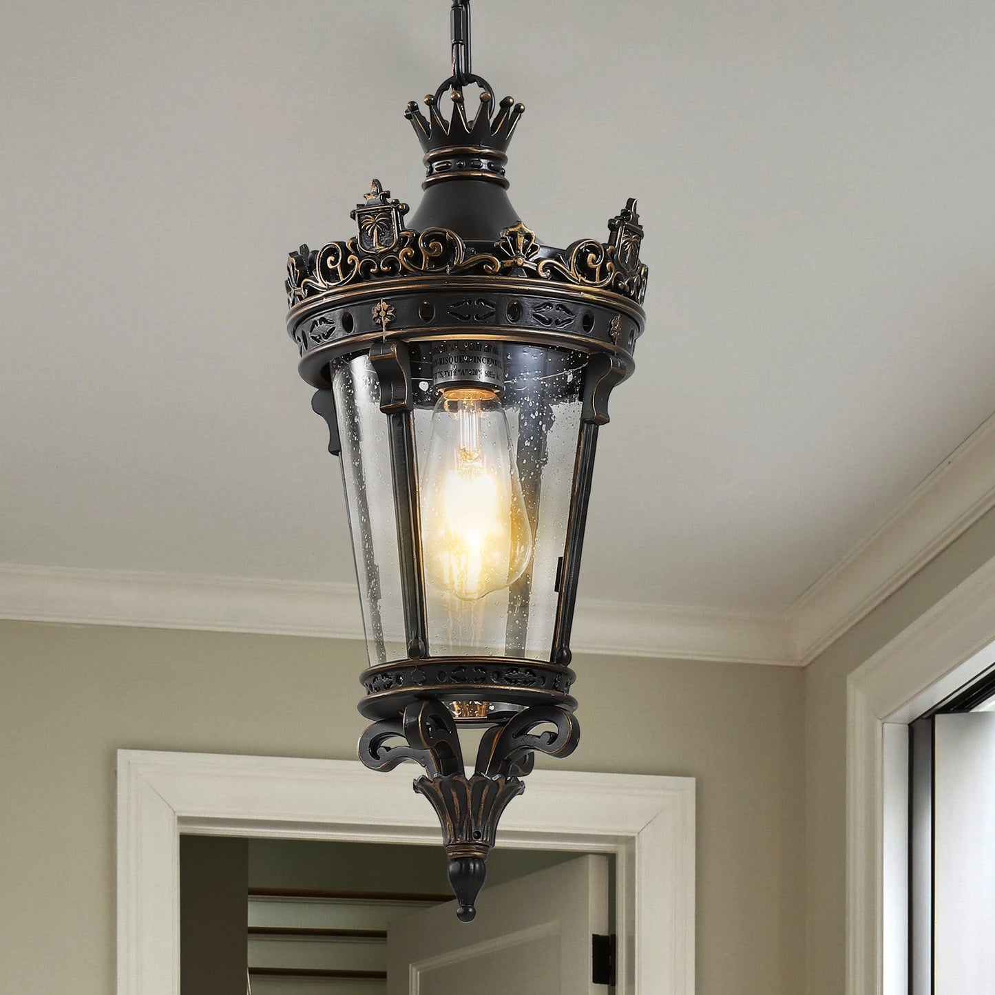 ARLGSITE Antique Crown Outdoor Hanging Lantern Waterproof Vintage Pendant Light