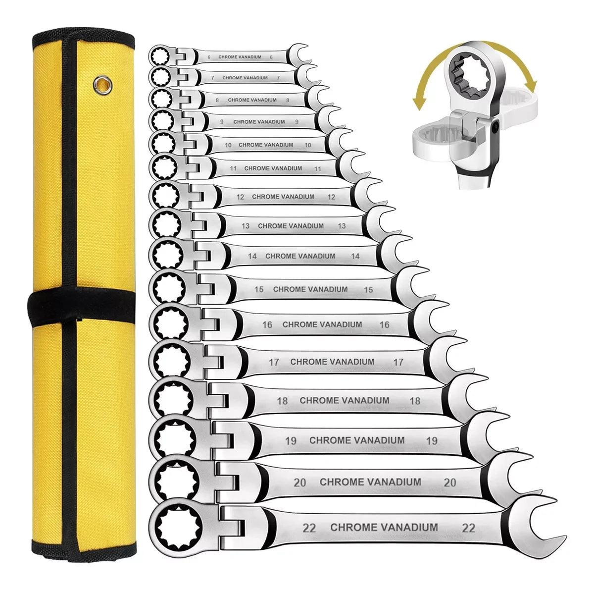 WOZOBUY Flex Head Ratchet Wrench Set Chromium Vanadium 72 Teeth