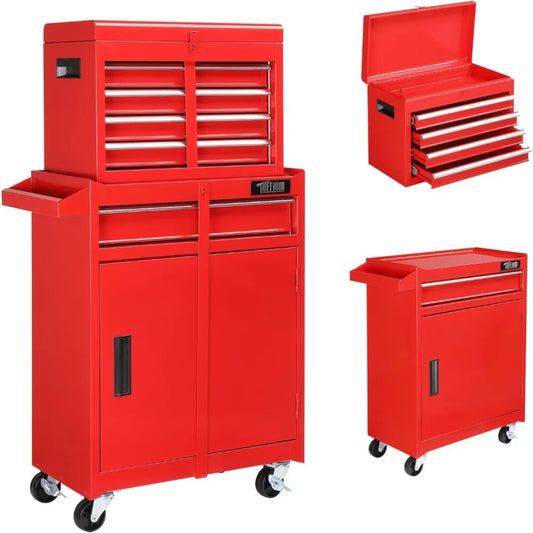 5 Drawer Rolling Tool Chest With Lockable Wheels And Detachable Top