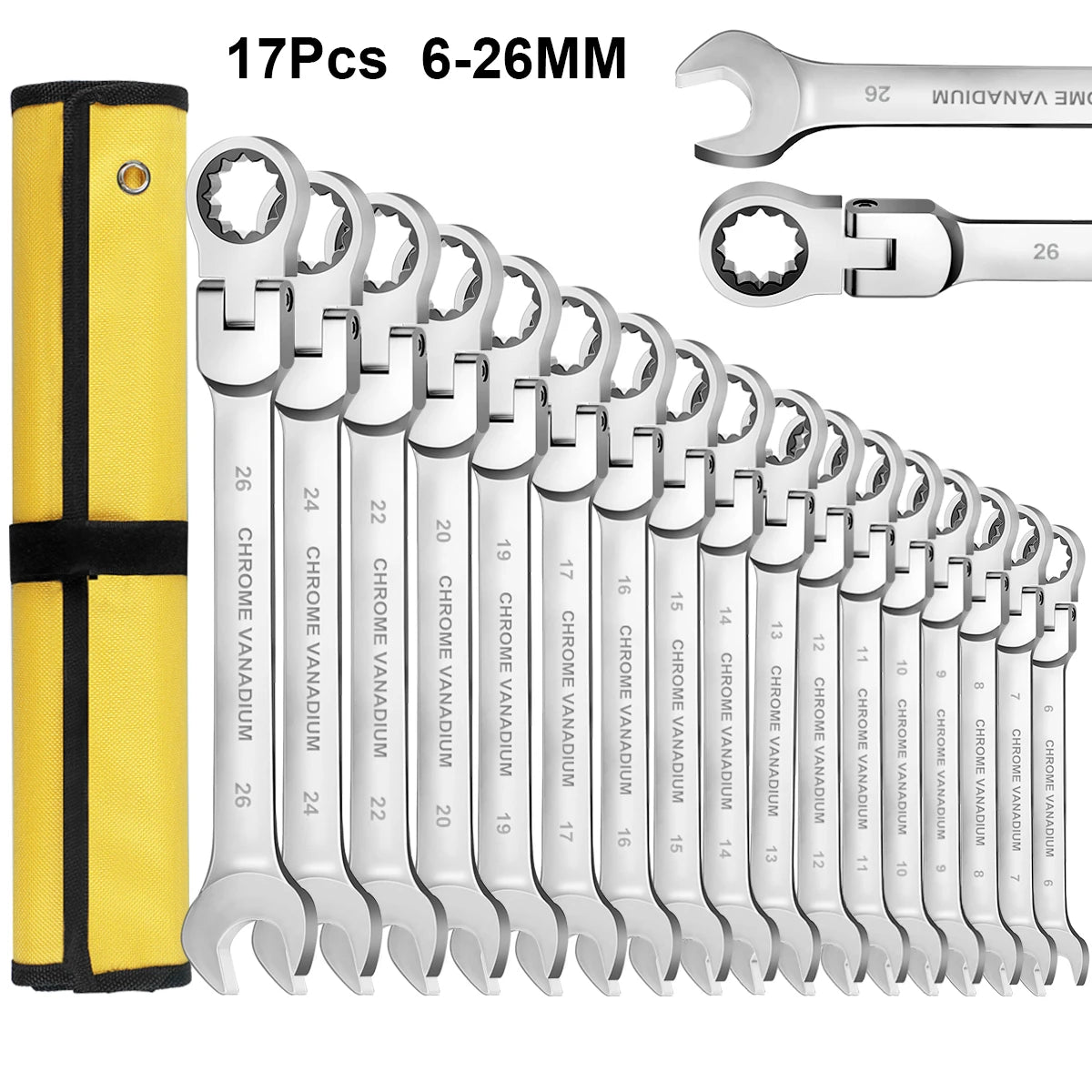 WOZOBUY Flex Head Ratchet Wrench Set Chromium Vanadium 72 Teeth