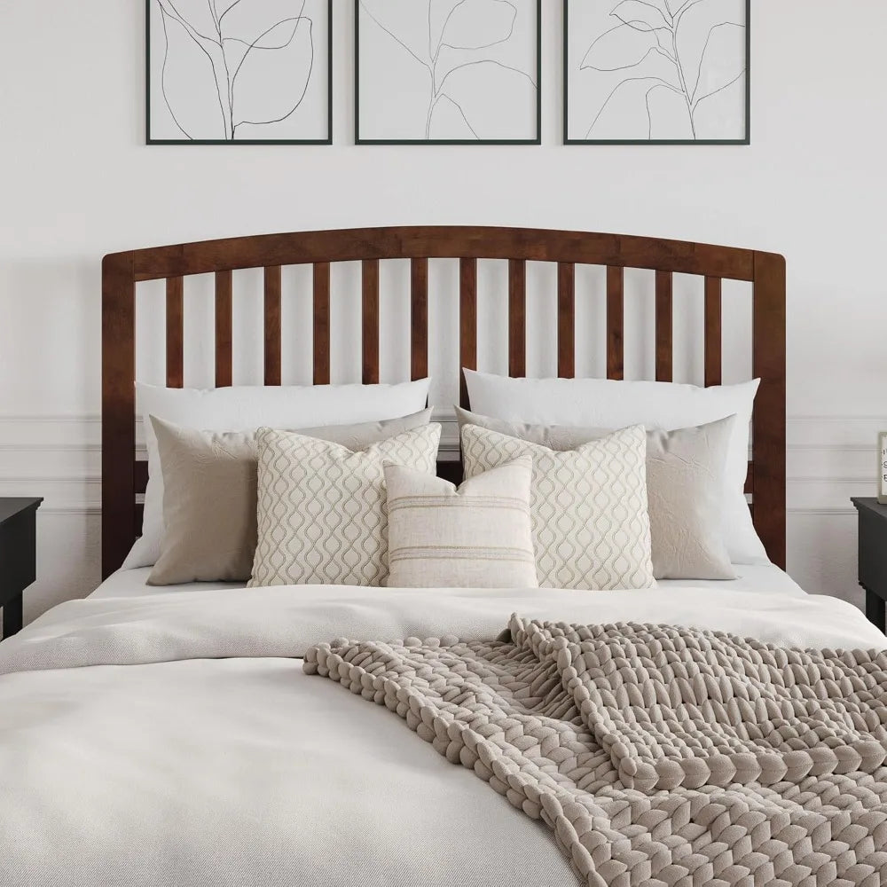 Walnut Headboard With Attachable Charger And Easy Assembly