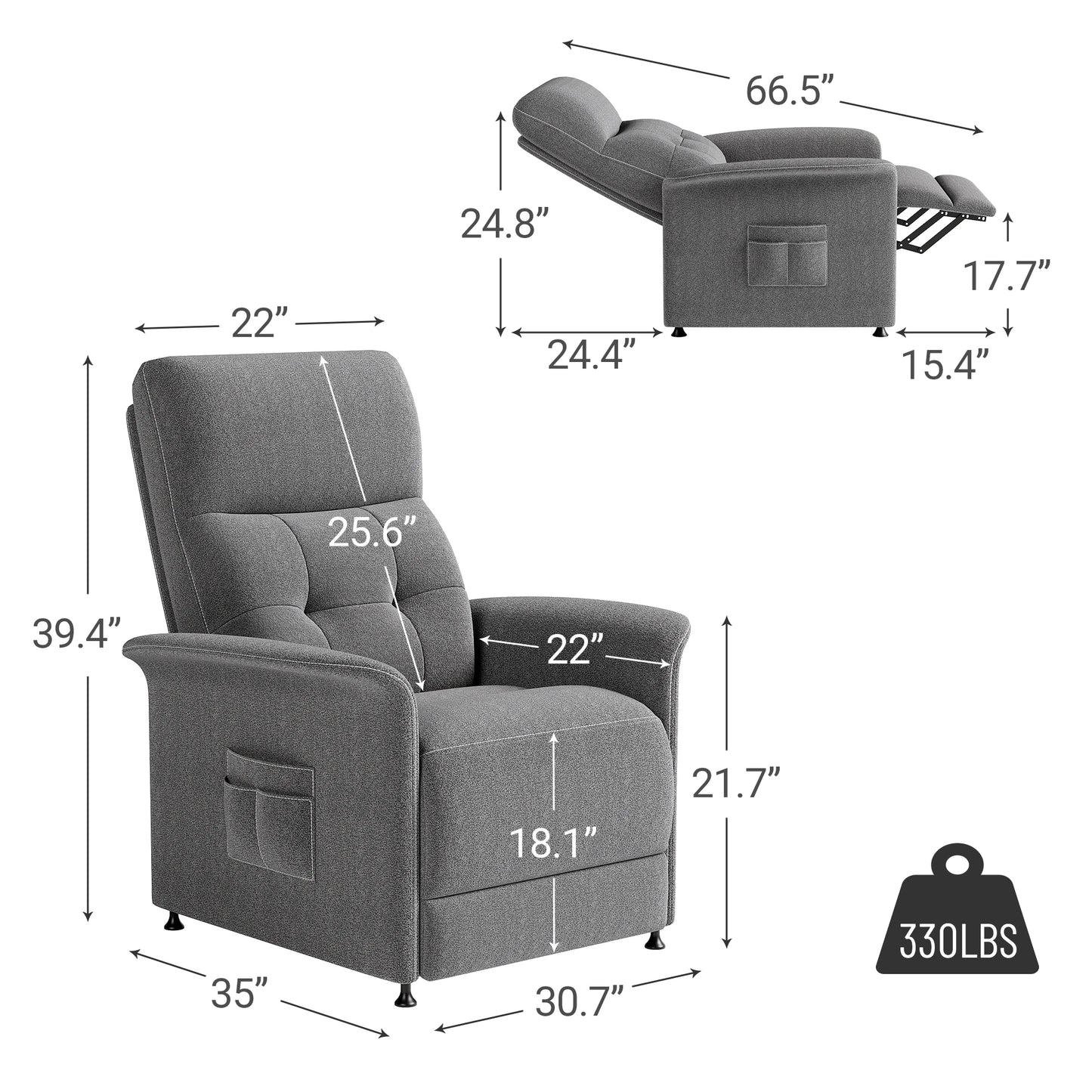 ZBOM Power Recliner Chair With Heated Massage And Adjustable Fabric