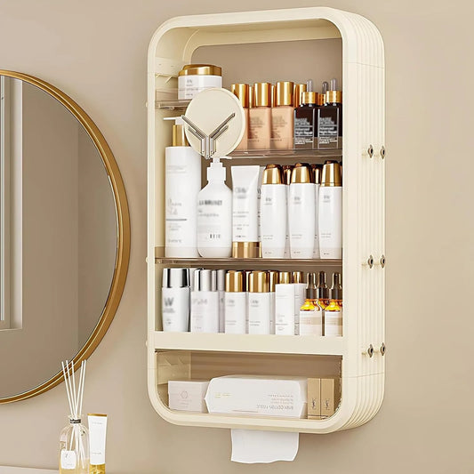 Hign-concerned Wall Mount Makeup Organizer Four Tier Adhesive Shelf No Drilling