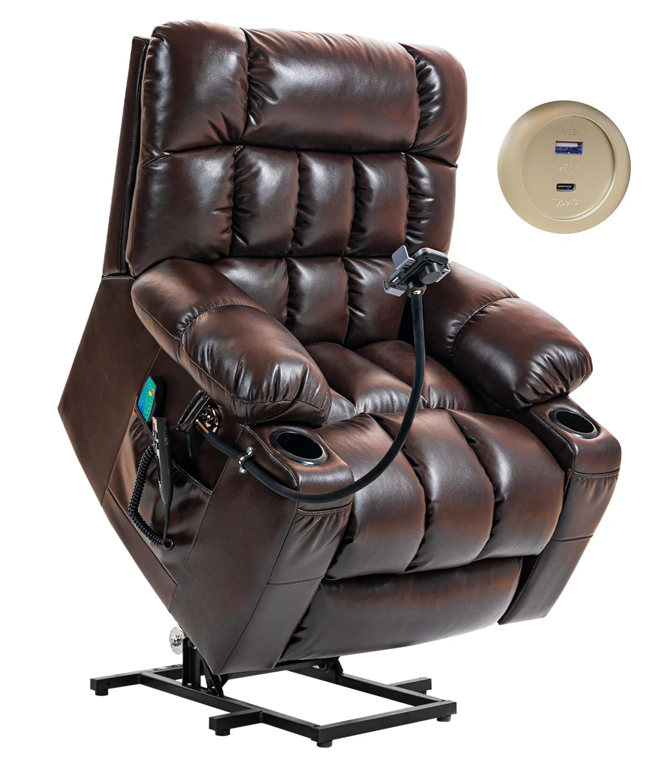 Cover Faux Leather Lift Recliner Dual Motor Massage Cup Holder