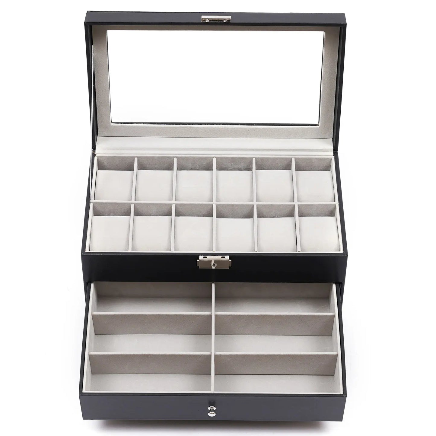 Guangdong Leather Watch Box With Glass Window For 12 Watches Jewelry Organizer