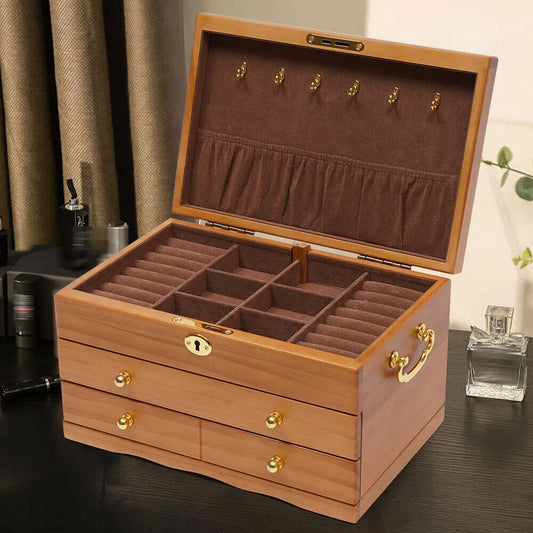 Hign-concerned Wooden Jewelry Box With Three Layers And Safe Lock
