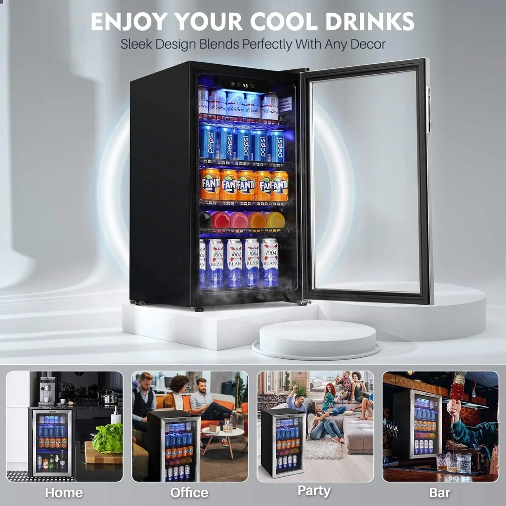 XMSJ Beverage Refrigerator Glass Door Mini Fridge with Temperature Control