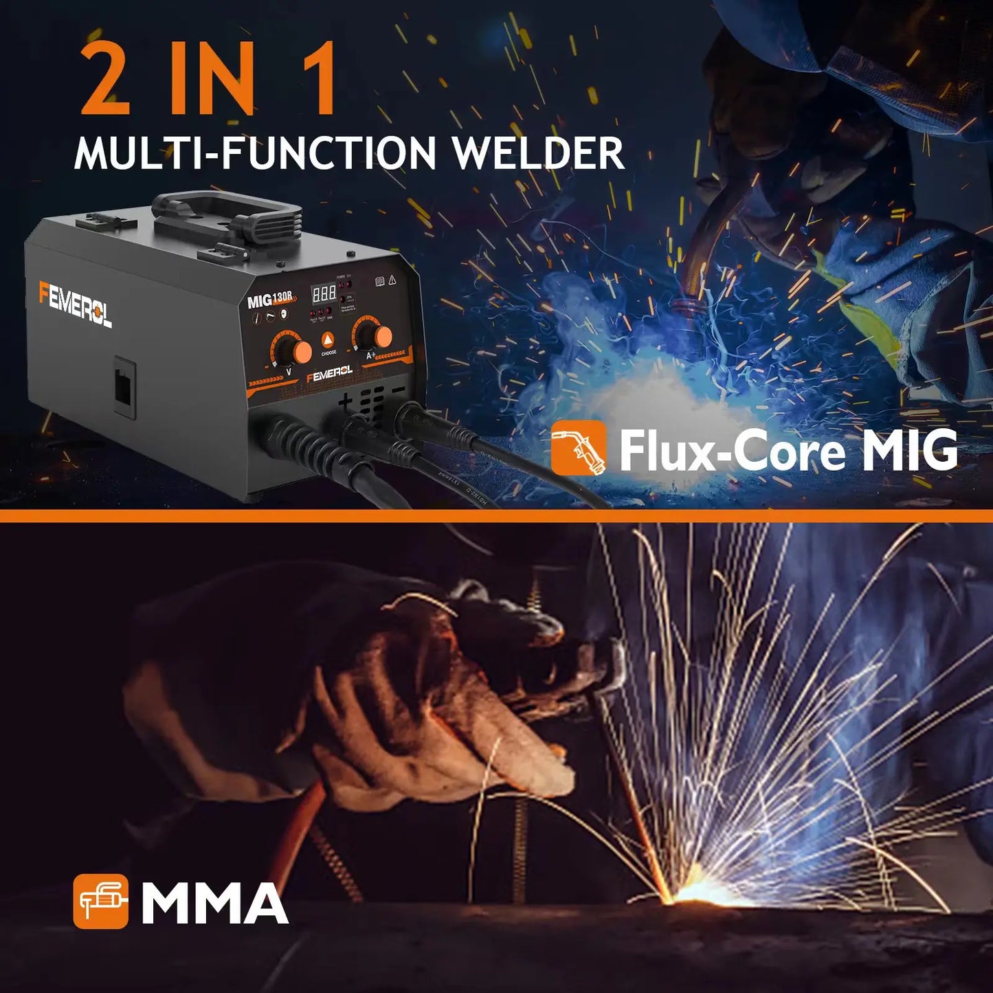 FEMEROL 2 In 1 MIG Welder 130A Portable Gasless Arc