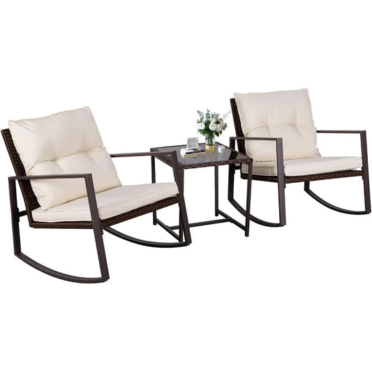 Outdoor 3 Piece Patio Bistro Set Wicker With Glass Table