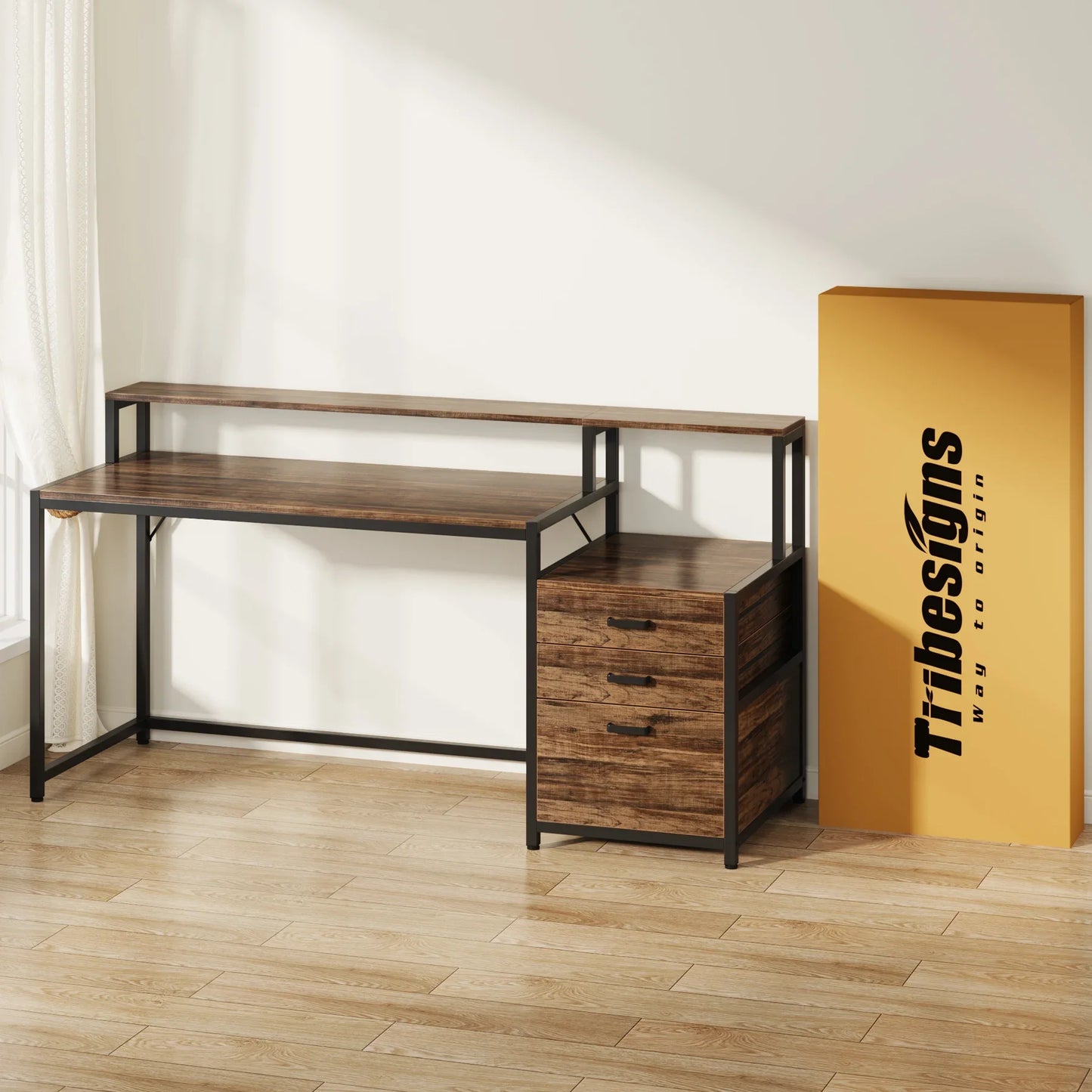 Tribesigns Ergonomic Computer Desk With File Drawer Cabinet And Monitor Stand