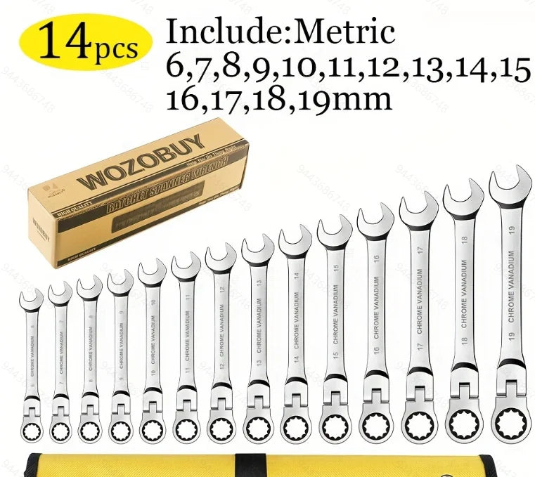 WOZOBUY Flex Head Ratchet Wrench Set Chromium Vanadium 72 Teeth