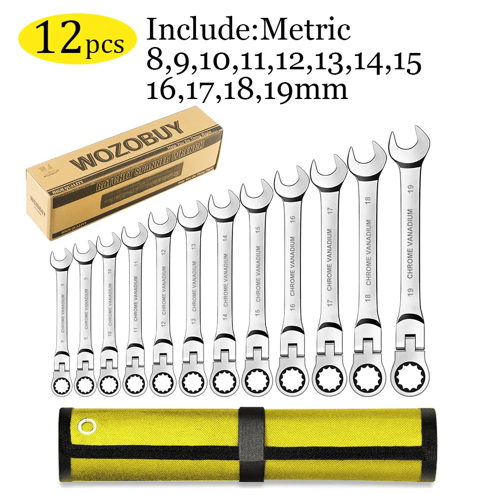 WOZOBUY Flex Head Ratchet Wrench Set Chromium Vanadium 72 Teeth