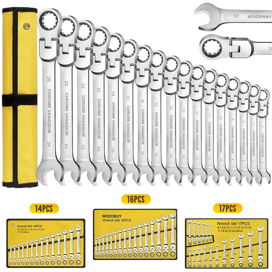 WOZOBUY Flex Head Ratchet Wrench Set Chromium Vanadium 72 Teeth