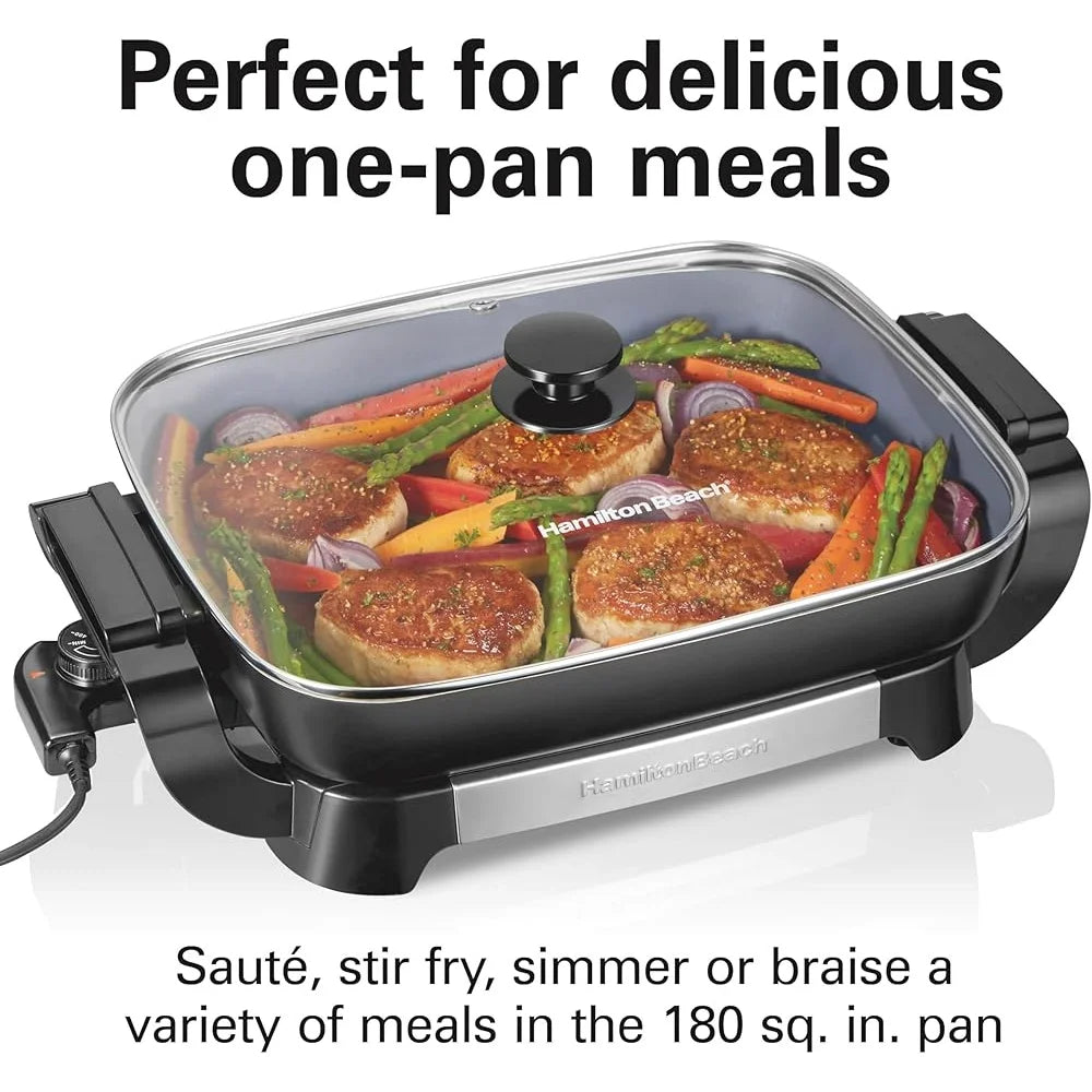 XMSJ Electric Skillet With Durathon Ceramic Nonstick Surface