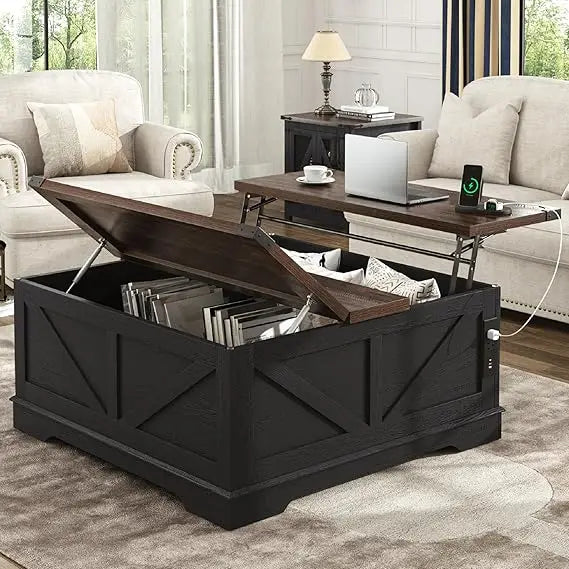 Multi-Fun Farmhouse Lift Top Coffee Table With Power Outlets