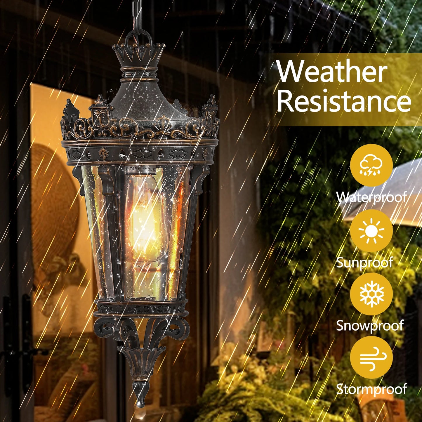 ARLGSITE Antique Crown Outdoor Hanging Lantern Waterproof Vintage Pendant Light