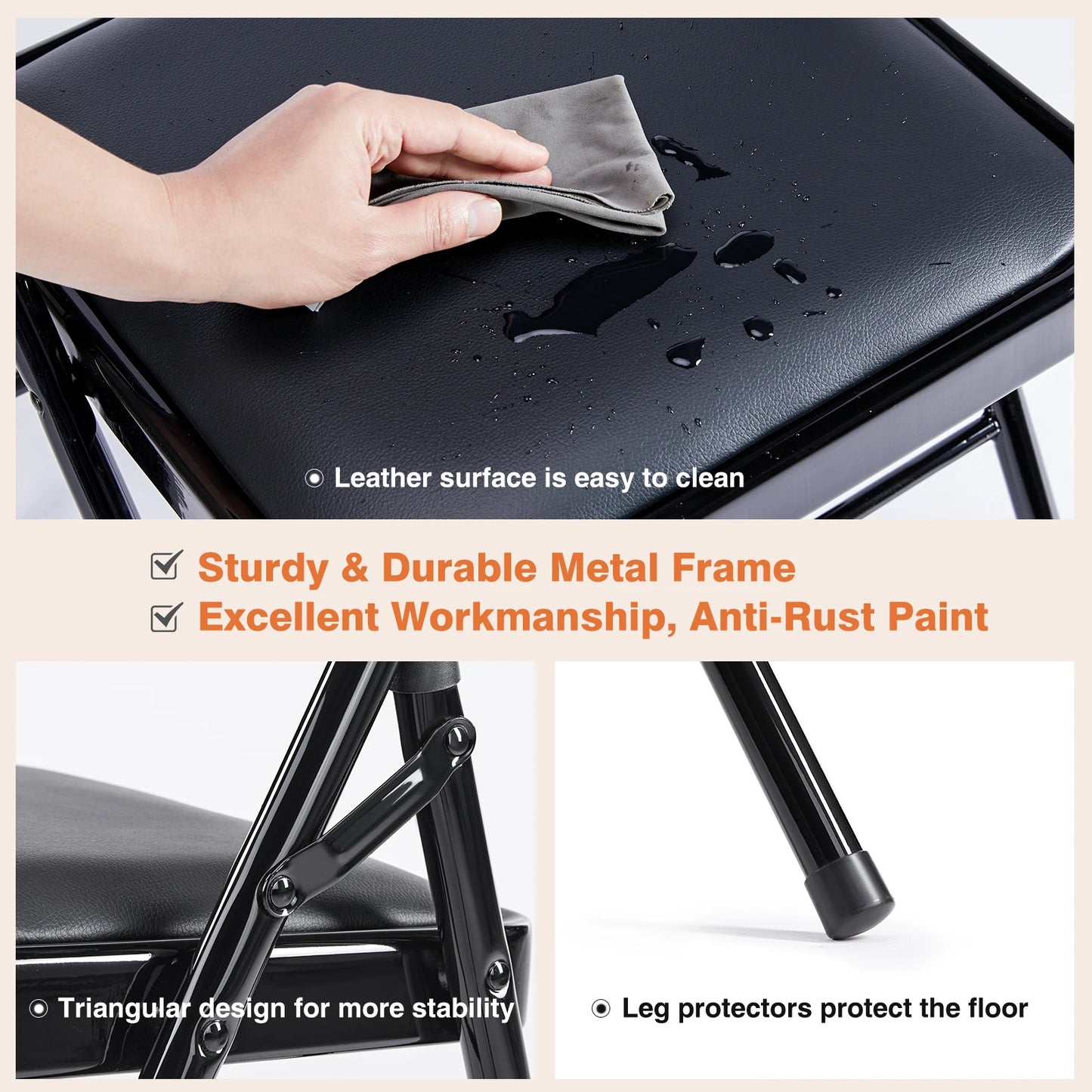 JHK Leather Padded Folding Chairs Set For Home And Office