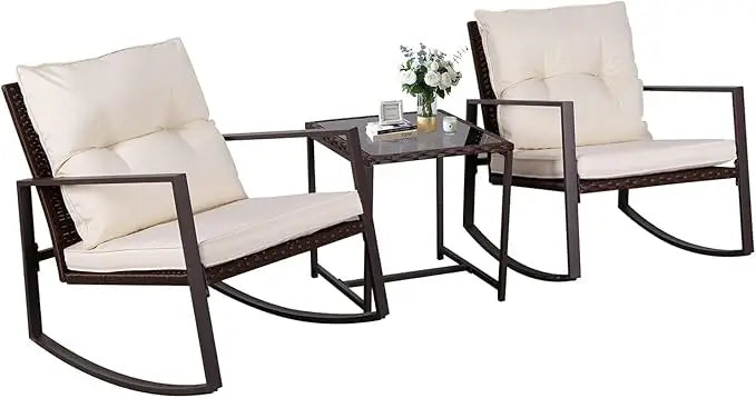 Outdoor 3 Piece Patio Bistro Set Wicker With Glass Table
