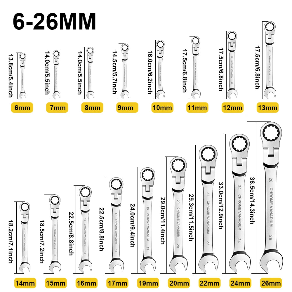 WOZOBUY Flex Head Ratchet Wrench Set Chromium Vanadium 72 Teeth