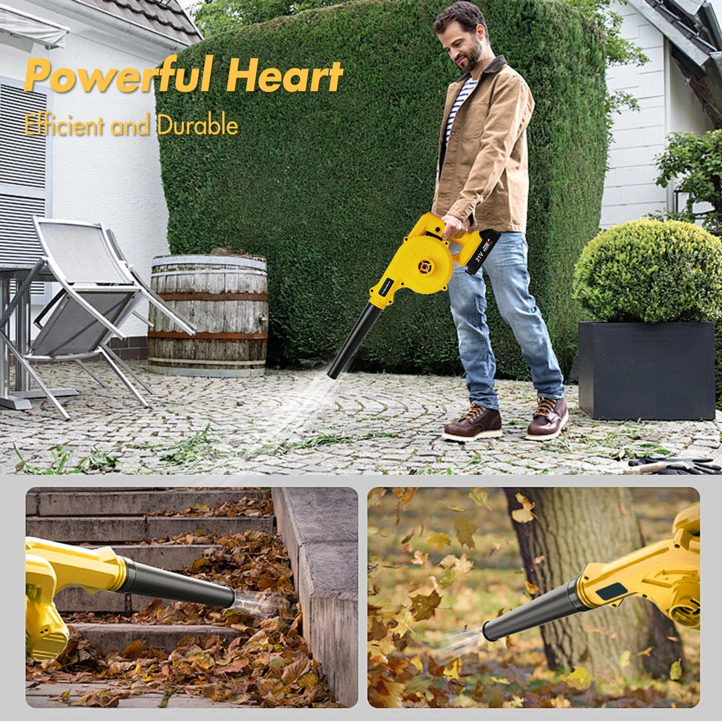 21V Cordless Leaf Blower 2-In-1 Portable Garden Tool