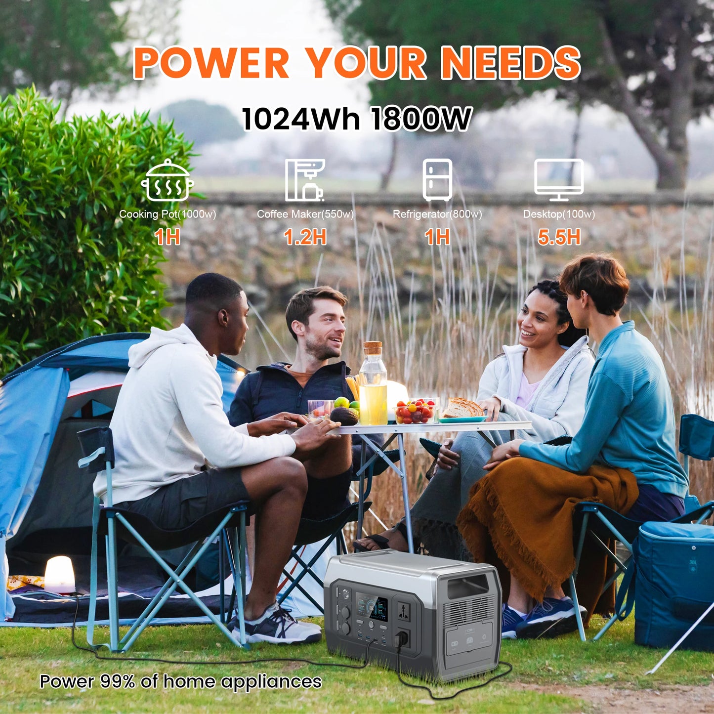 CTOLITY XP1000 1024Wh Solar Generator LiFePO4 Power Station 1600W