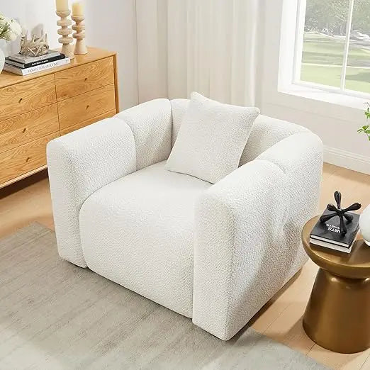 Modern Boucle Accent Chair With Plush Upholstered Pillow