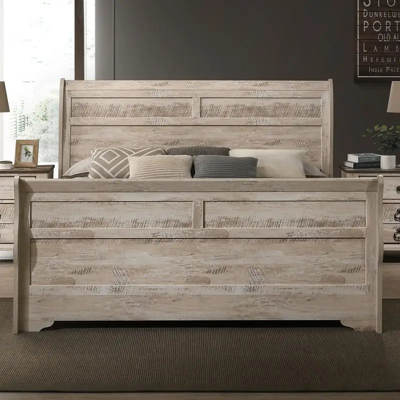 General Use Sleigh Bed Set With Dresser And Mirror Nightstands