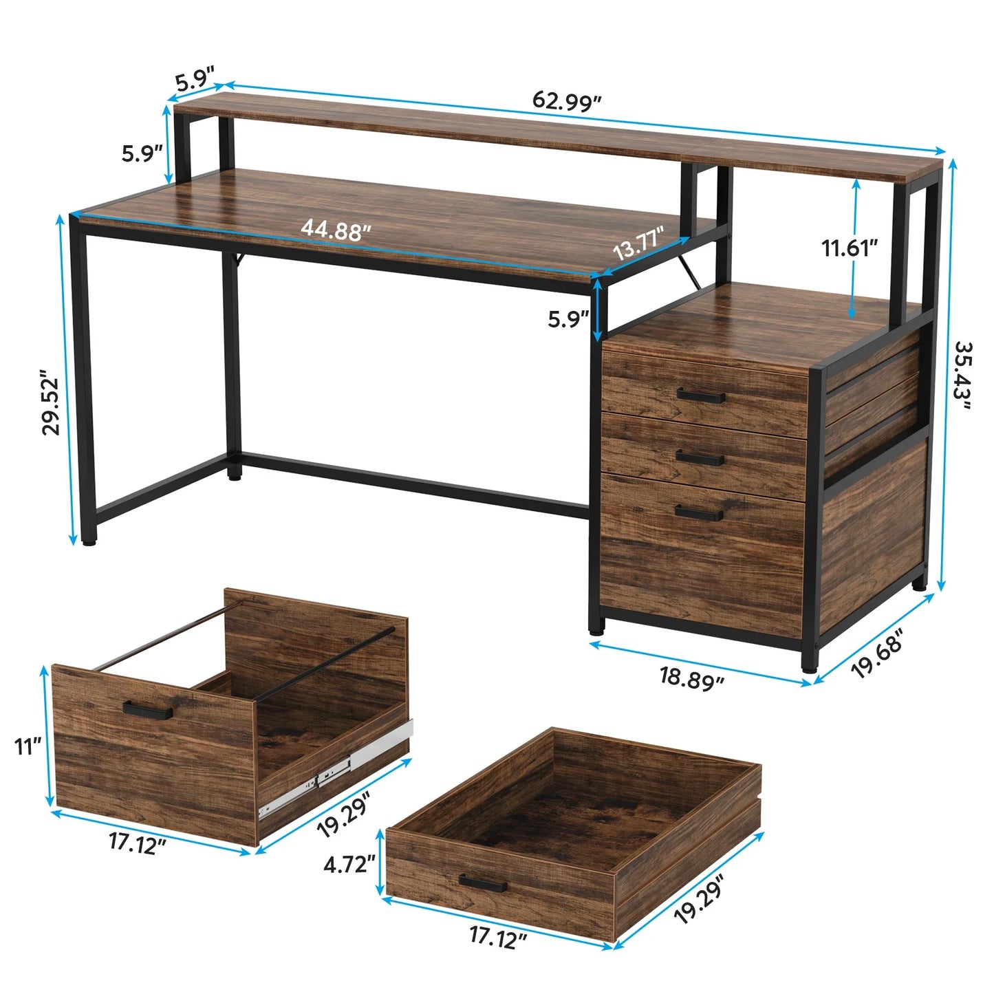 Tribesigns Ergonomic Computer Desk With File Drawer Cabinet And Monitor Stand