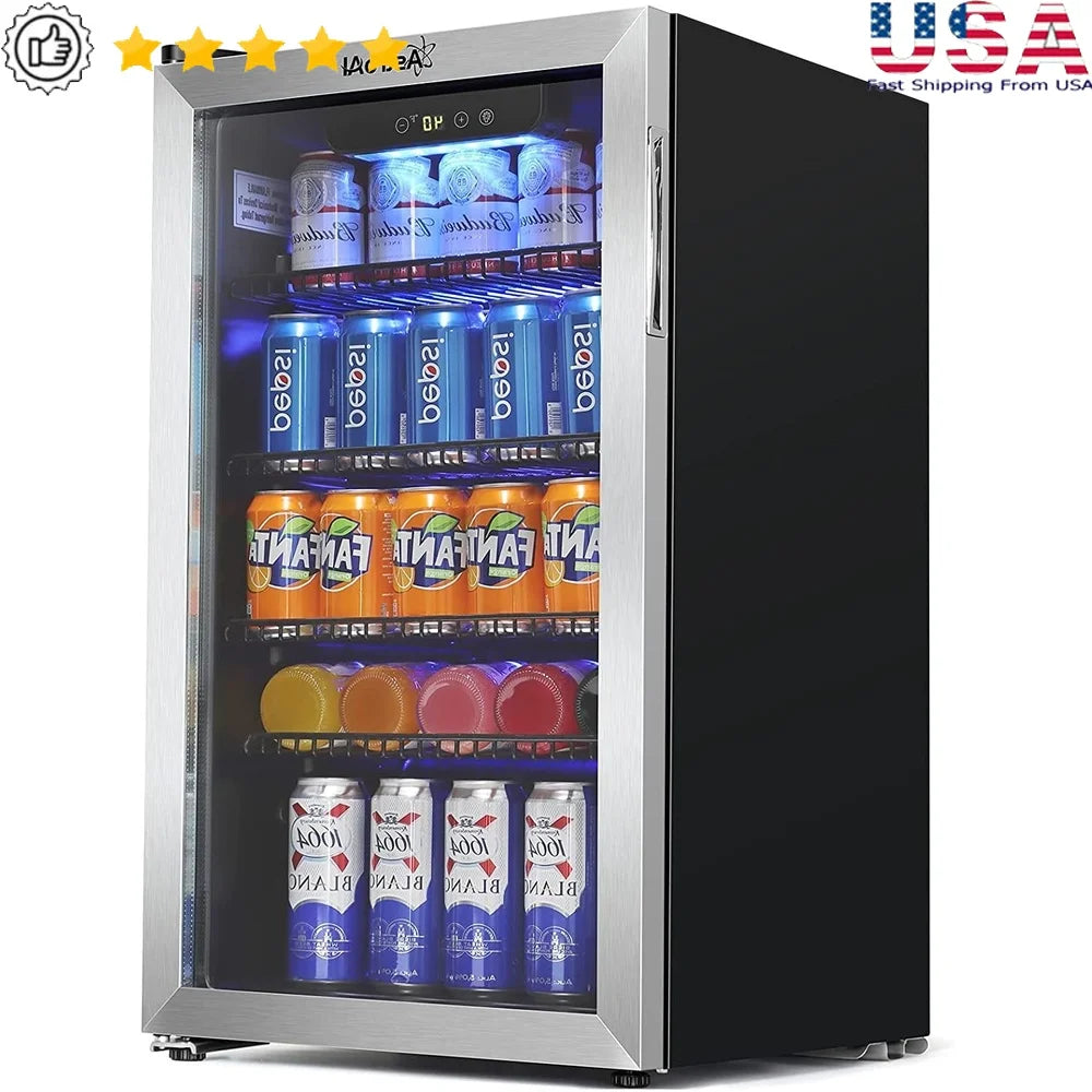 XMSJ Beverage Refrigerator Glass Door Mini Fridge with Temperature Control