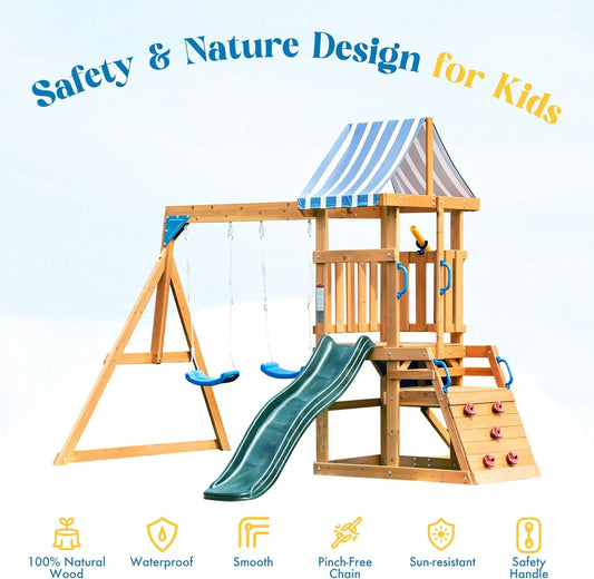 Rolife Robotime Robud Wooden Swing Set With Dual Swings Slide