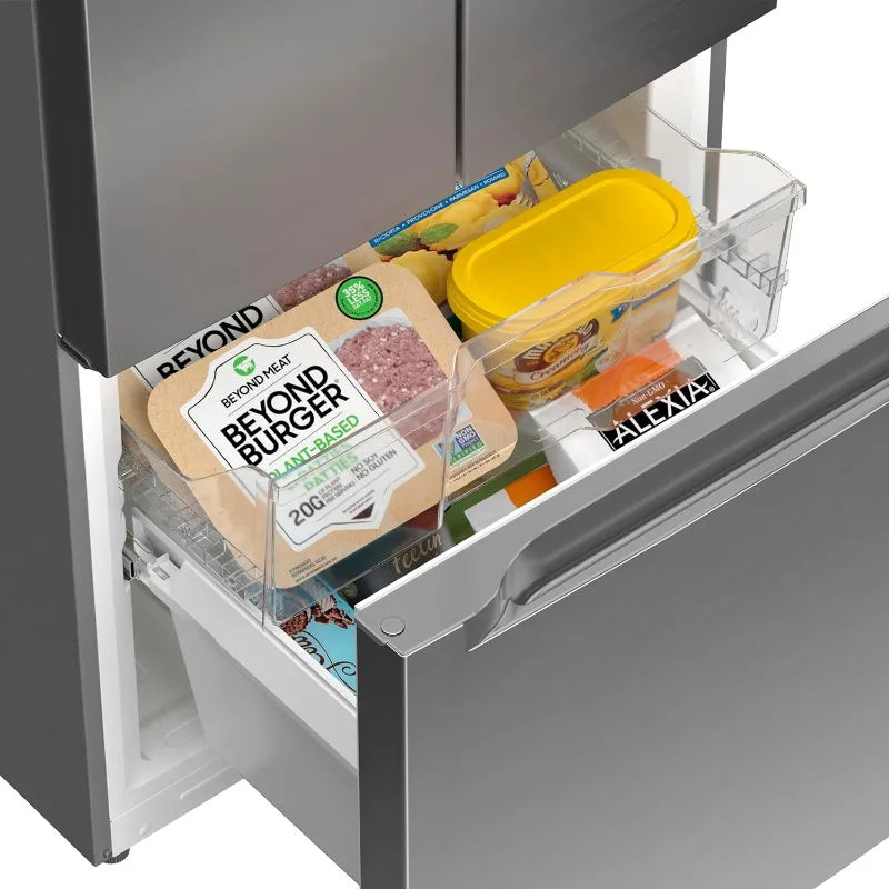 KoolMore French Door Refrigerator With Three Doors And Deep Freezer