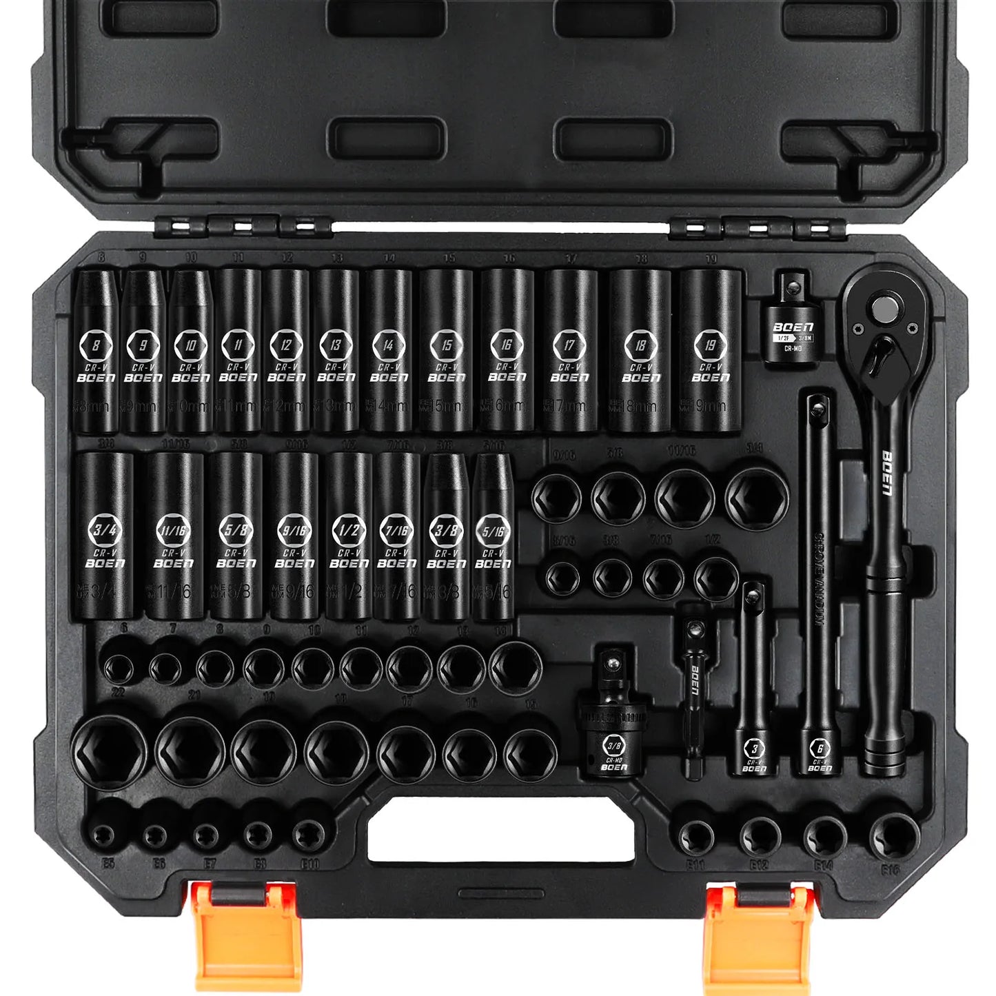 BOEN Socket Set 59Piece SAE and Metric with ETorx Sockets