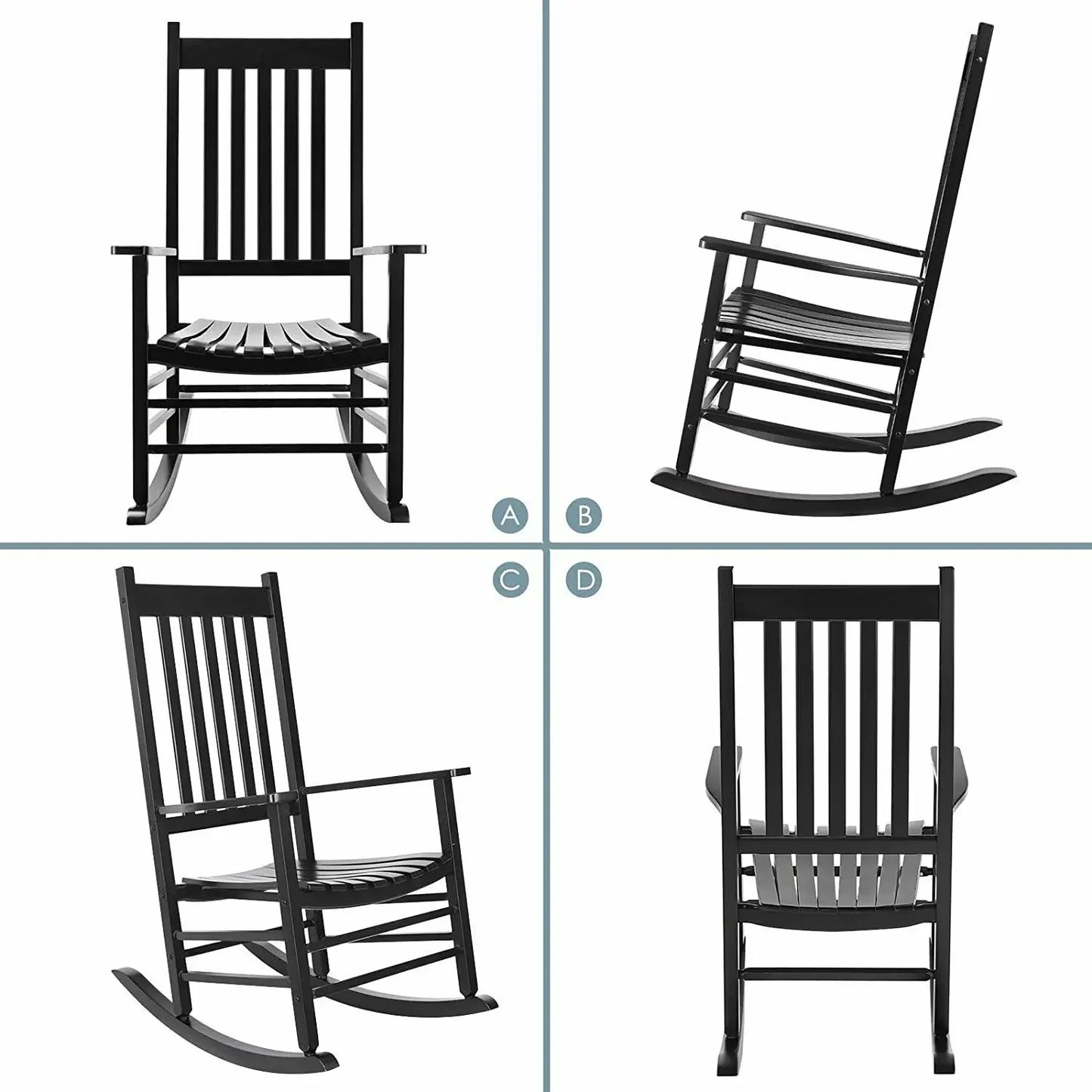 AuAg High Back Wood Porch Rocker Outdoor Rocking Chair