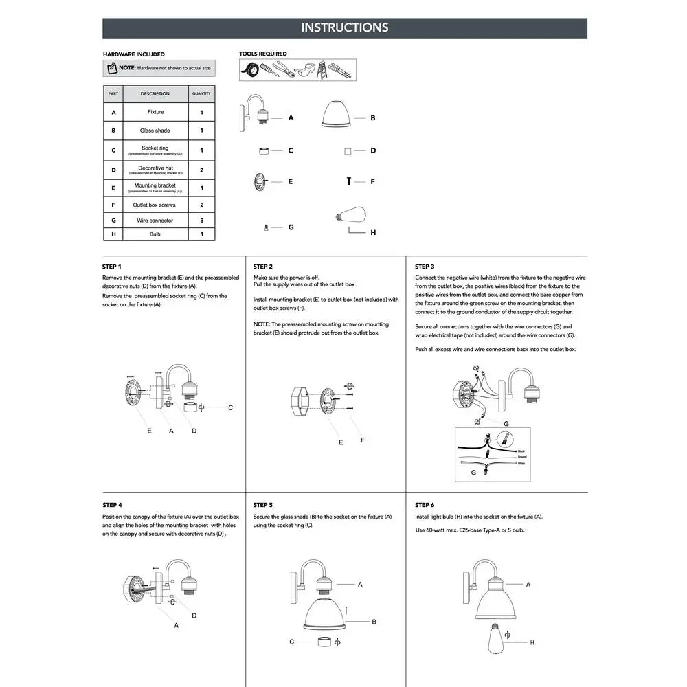XMSJ Modern Farmhouse Glass Sconce Wall Light with LED Bulb